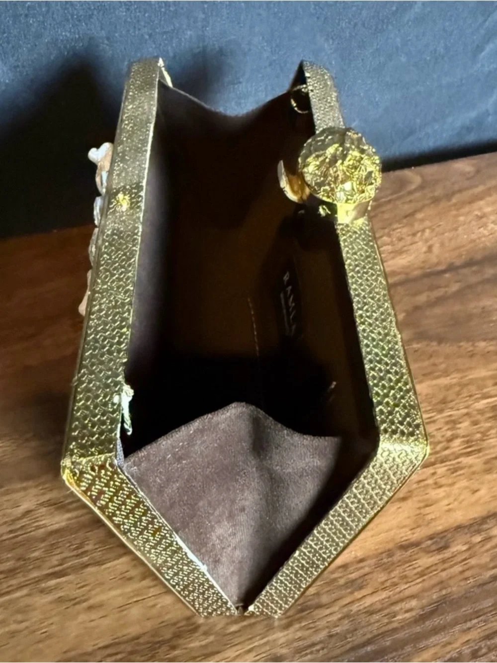 Ramla Ayra Gold Jeweled Evening Clutch - Elegant Crystal & Pearl Detail